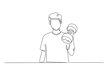 Man workout using barbell continuous one line drawing. Cardio and lifting exercises single line art illustration. Editable vector.
