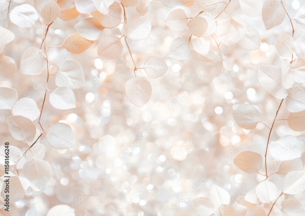 Fototapete elegant botanical background with delicate leaves and soft bokeh effect