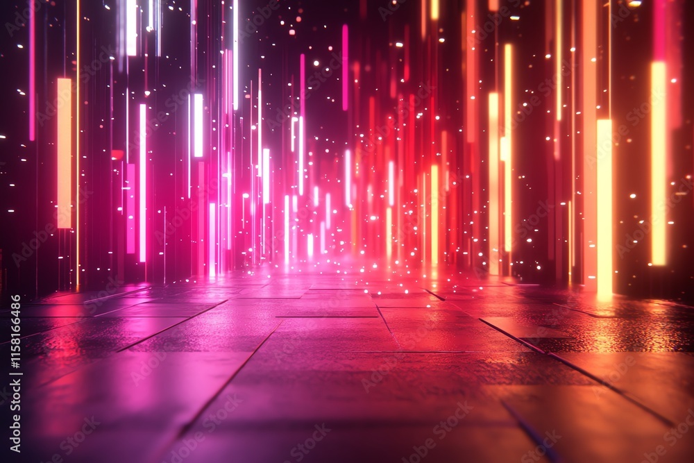 Poster A vibrant, illuminated pathway with colorful light bars creating a futuristic atmosphere.