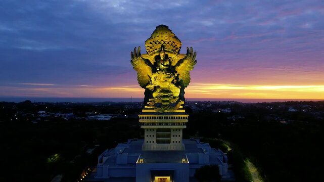 Aerial drone view of Garuda Wisnu Kencana Park in South Kuta, Bali, Indonesia
