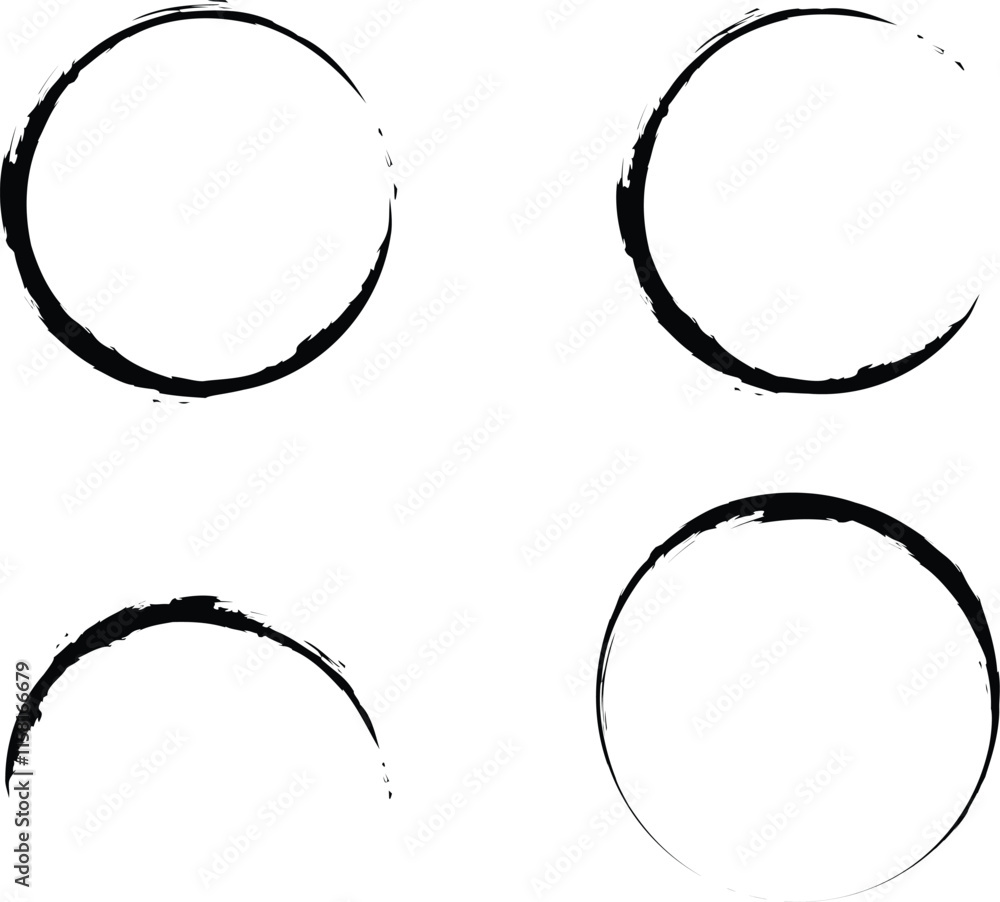 Poster four circles with a black outline. the circles are all different sizes