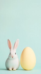 Minimalist Easter Bunny with Yellow Egg on Pastel Background