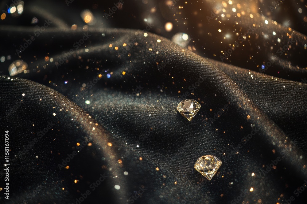 Poster sparkling diamonds on luxurious black fabric with space for text and creative mock up ideas. generat
