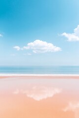 Obraz premium Surreal Coastal Reflection Minimalist Beach Scene with Clouds and Silhouettes