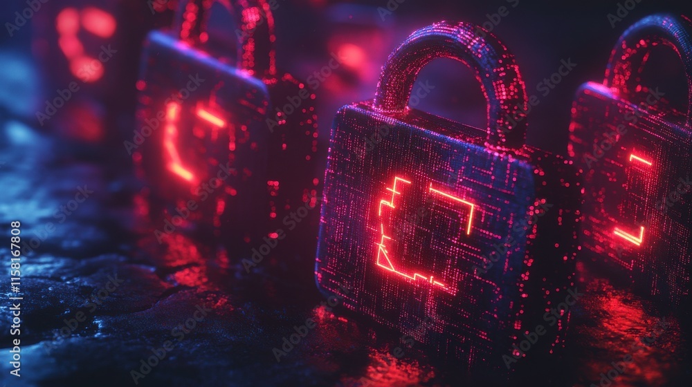 Poster digital security concepts with light and data flow