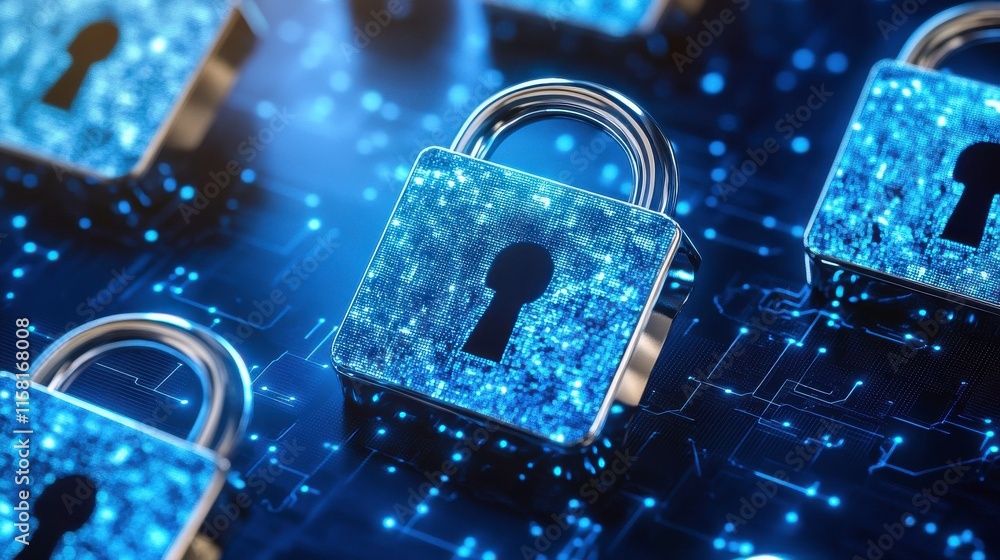 Aufkleber digital security locks with tech background