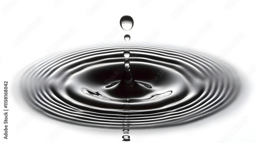 Poster a drop of liquid creates ripples in a calm surface, showcasing fluid dynamics.