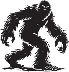 Black and white illustration of a bigfoot