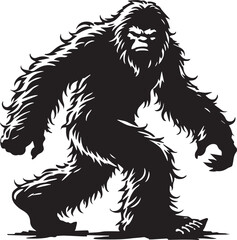 Black and white illustration of a bigfoot