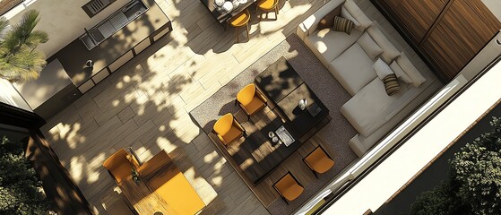 Modern outdoor living space with stylish furniture.