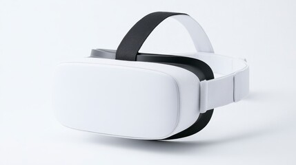 A sleek white virtual reality headset with a black strap, designed for immersive experiences in technology and gaming.