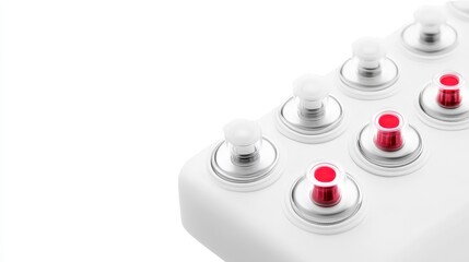 A sleek, modern device featuring buttons in red and white, set against a clean background, ideal for technology or health-related applications.