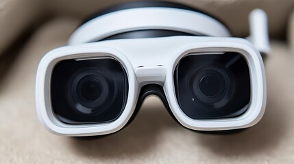 A close-up view of virtual reality goggles featuring a sleek design, ideal for immersive gaming and digital experiences.