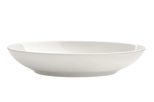 Elegant empty white oval serving bowl isolated on transparent background