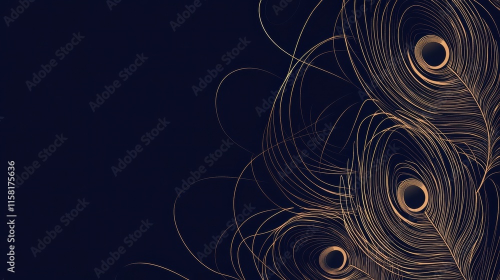 Aufkleber elegant line art depicting peacock feathers with ample copy space for creative mockup designs. gener