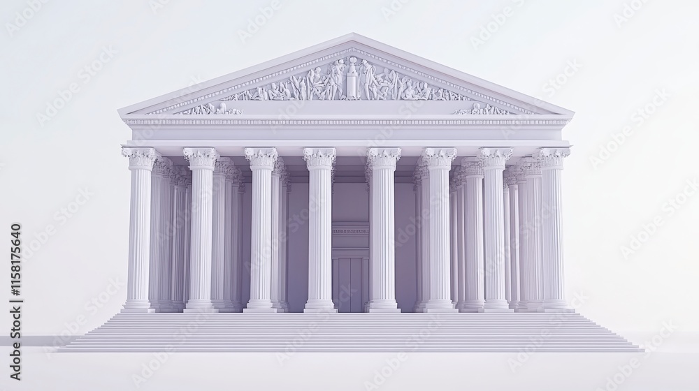 Poster a minimalist depiction of a classical temple featuring iconic columns and a triangular pediment, emp