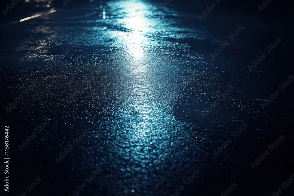 Aufkleber night road illuminated by bright car lights with reflections on wet pavement creating a vibrant atmo