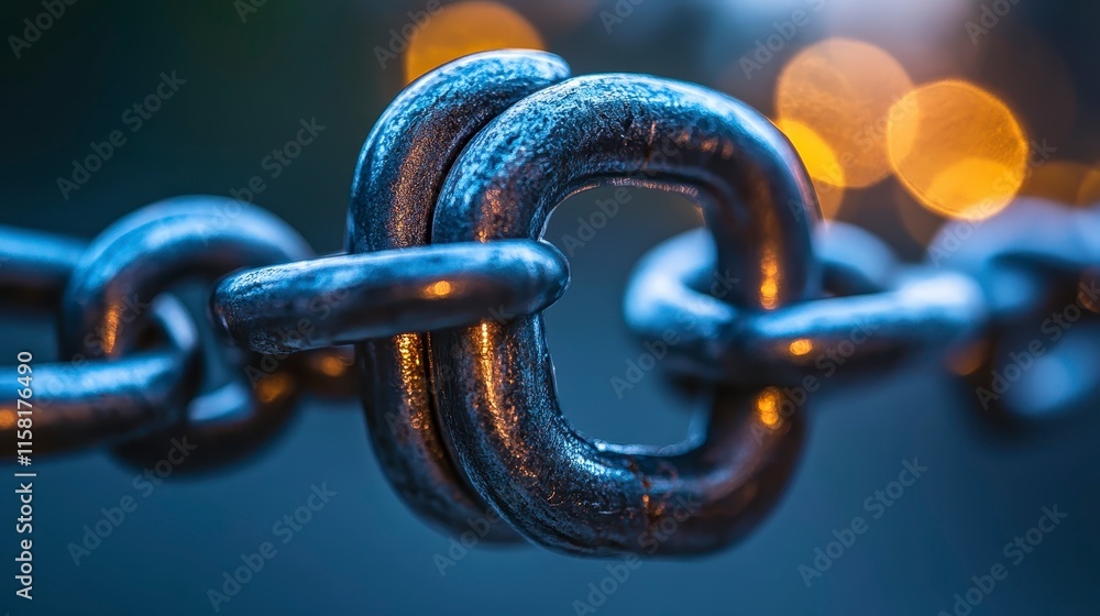 Aufkleber a close-up of a metallic chain link, showcasing its texture and shine, with soft bokeh lights in the