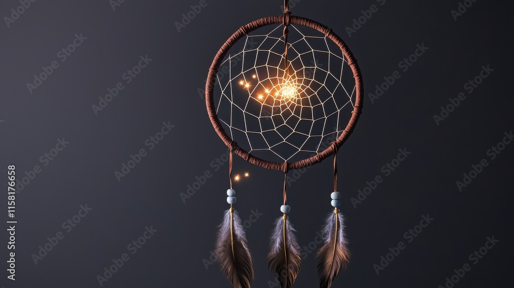 Poster the goal is to align dreams with purpose concept. dreamcatcher with feathers and lights against a da