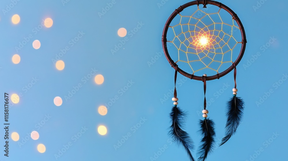 Poster the goal is to align dreams with purpose concept. dreamcatcher illuminated against a blue background