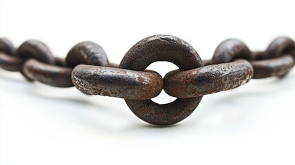 Fototapeta premium A close-up of a rusty metal chain link, showcasing its texture and worn appearance, symbolizing strength and connectivity.