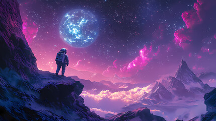 Cosmic art: astronaut spacewalk and galactic splendor. Aetherial. Illustration