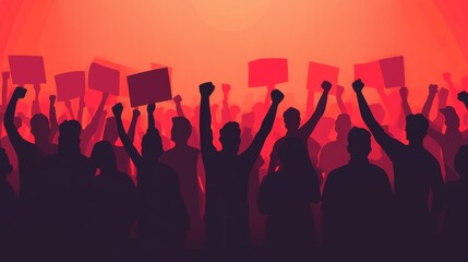 Silhouette of a crowd of protesters. Conflict, revolution, and protest concept in flat vector style