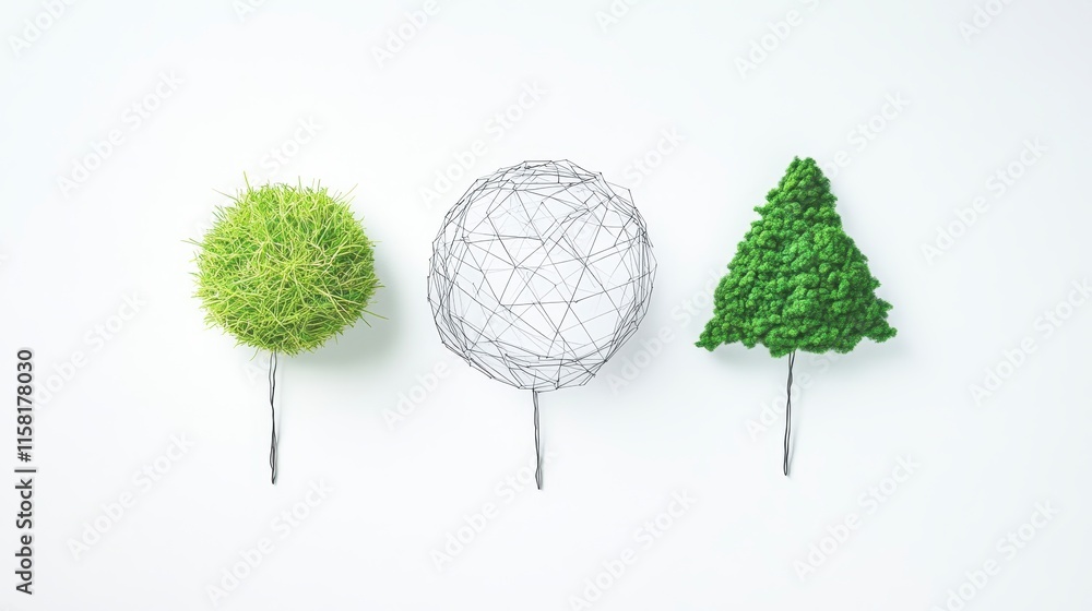 Aufkleber a creative representation of three trees, featuring different textures and shapes, showcasing a blen