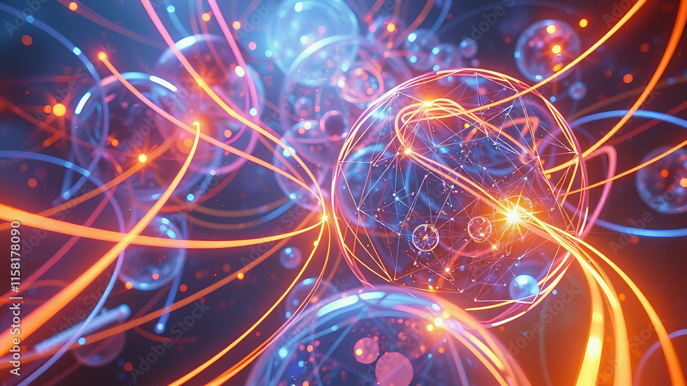 Poster glowing abstract lines with futuristic neon patterns