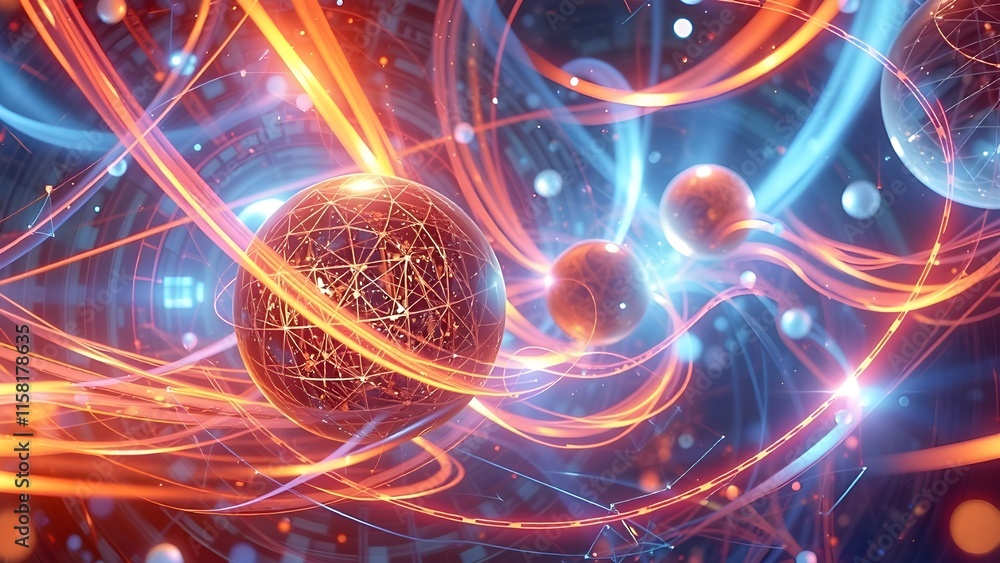 Poster fractal energy waves in space with glowing light and futuristic patterns