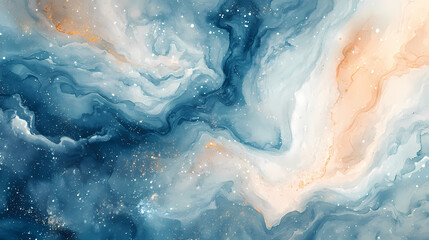 Fototapeta premium Ethereal watercolor clouds swirl across a dreamy, moonlit sky, infused with shimmering stardust and soft, luminous hues, evoking a sense of wonder and enchantment. Aetherial. Illustration