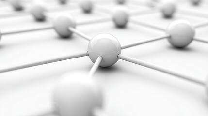 A close-up view of a white, abstract network of interconnected nodes and lines, representing structure and connectivity in a minimalist style.