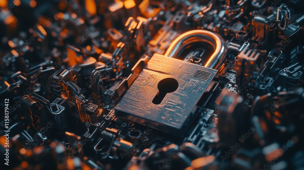 Poster secure digital lock on metallic background