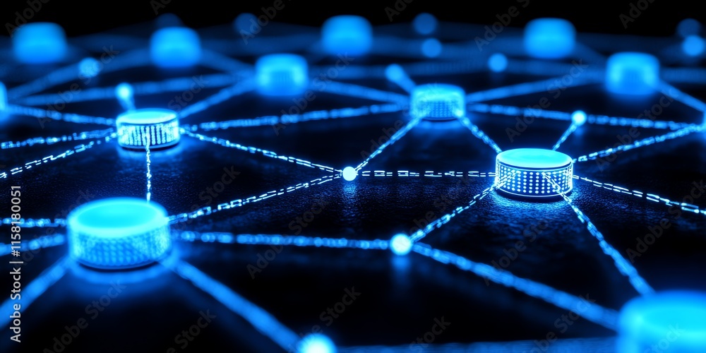 Poster A digital network representation with glowing nodes and connections.