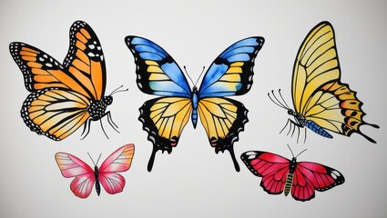 Obraz premium Colorful Butterfly Collection Monarch Swallowtail Painted Lady Insects