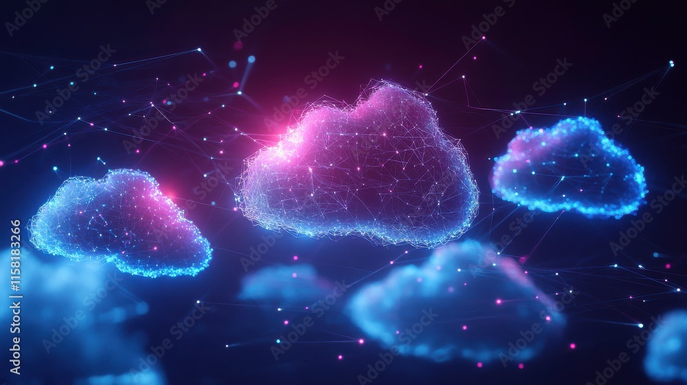 Poster abstract cloud visuals with tech grid elements