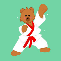 Cute bear Karate Cartoon Vector Icon Illustration. Animal Sport Icon Concept Isolated Premium Vector. Flat Karate Cartoon Style