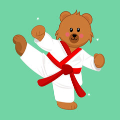 Cute Bear Karate Cartoon Vector Icon Illustration, Cute bear Karate Cartoon Vector Icon, sticker, mascot Illustration. Animal Sport Icon Concept Isolated Premium Vector. Flat Karate Cartoon Style