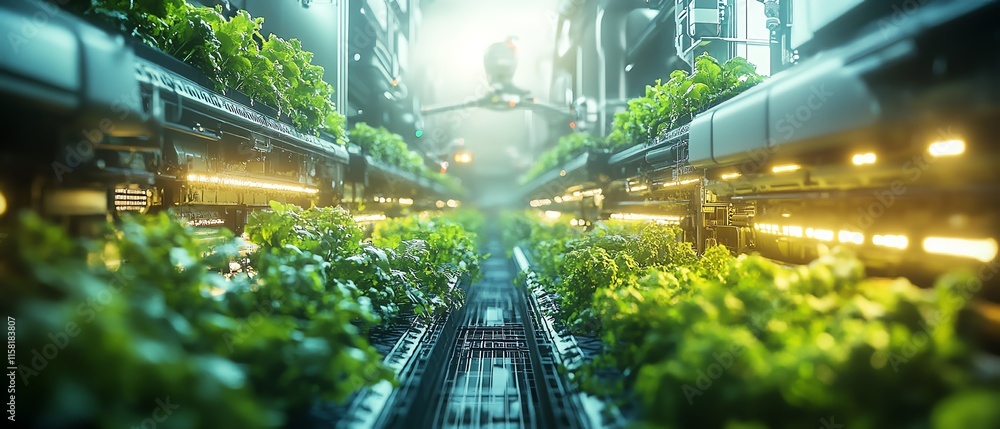 Aufkleber Futuristic farm with robot farmers utilizing drones, sensors, and autonomous machines for efficient crop management and sustainable agriculture