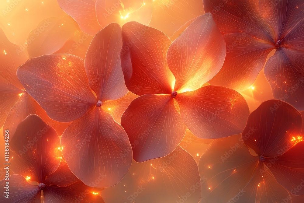 Aufkleber a vibrant arrangement of glowing flowers in warm tones, creating a serene and enchanting atmosphere.