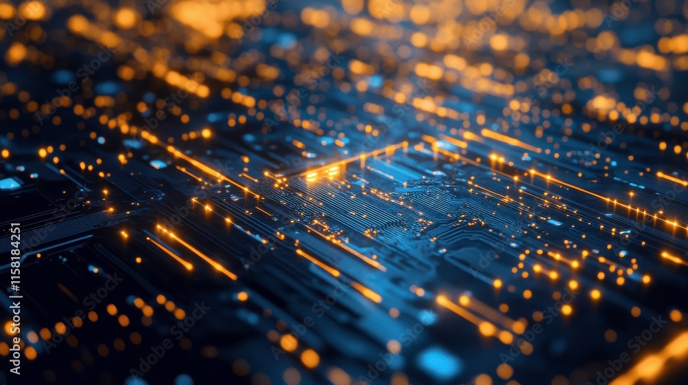 Poster abstract tech visuals with circuit details in bright light