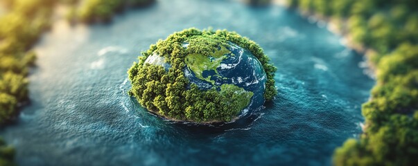 Fototapeta premium Colorful Earth with green forests, blue oceans, and a focus on sustainability, renewable energy, and environmental awareness for Earth Day