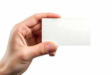 Obraz premium A hand holds a blank white card, emphasizing its empty space for customization or branding purposes.