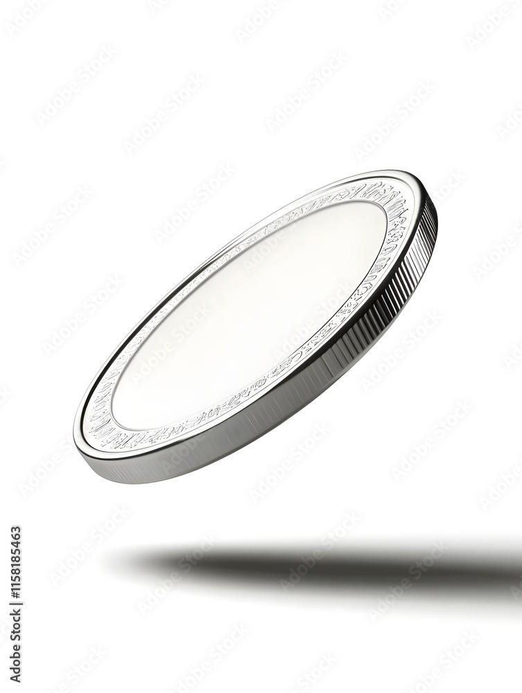 Poster a floating coin with a shiny edge and a blank center, suggesting a minimalist design.