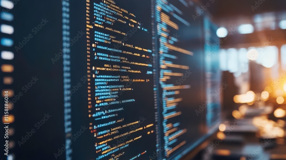 Poster animated software development scene with ide display