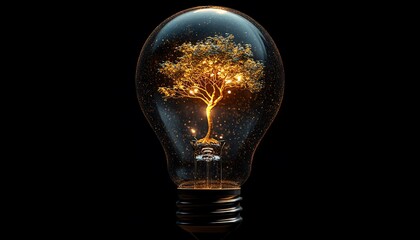 Bright lightbulb with a tree inside, representing ecofriendly energy solutions, green living, and the celebration of Earth Day and environmental conservation