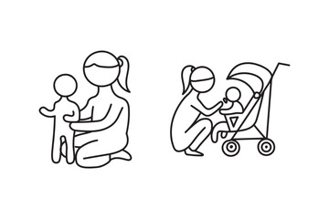 Mother and Child Outline Illustrations.