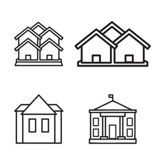Outline illustrations of residential and institutional buildings.