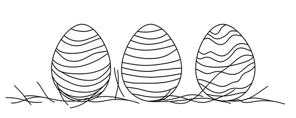 Simple line drawing of three easter eggs, easter background