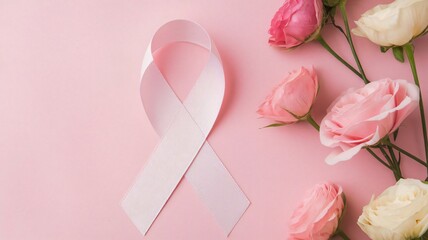 Pink Ribbon Flowers Breast Cancer Awareness Support
